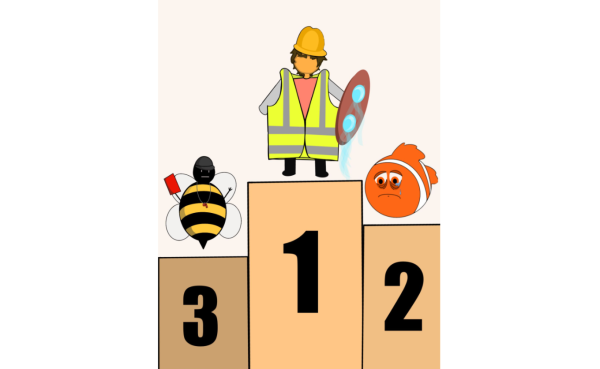 The podium belongs to "Subway surfer and construction worker," " Emo and Nemo" and "Referee and Bumblebee."