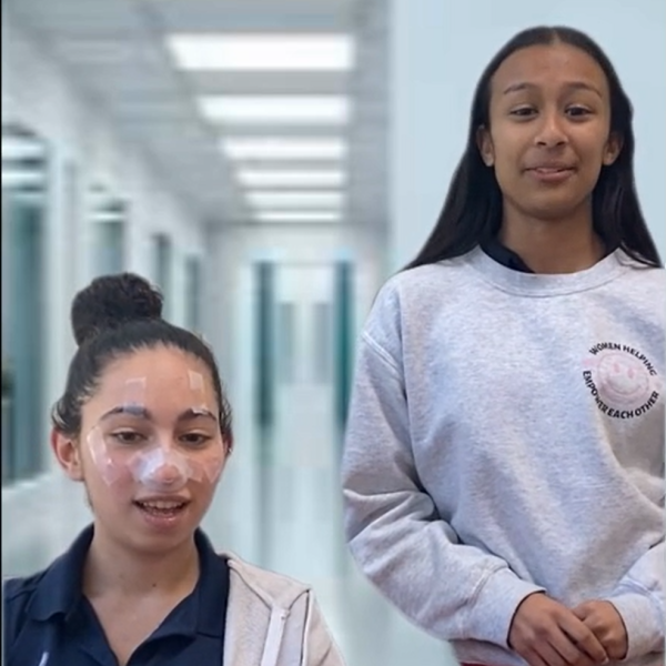 In junior Avi Hayon's AP French midterm project, she examined the relationship between plastic surgery and self-esteem. Hayon and junior Ziya Ali represent a doctor and patient as they act out scenarios.
Courtesy of Avi Hayon